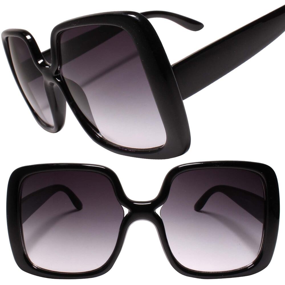 Oversized Square Jackie O Style Black Sunglasses Retro Chic Fashion Glasses